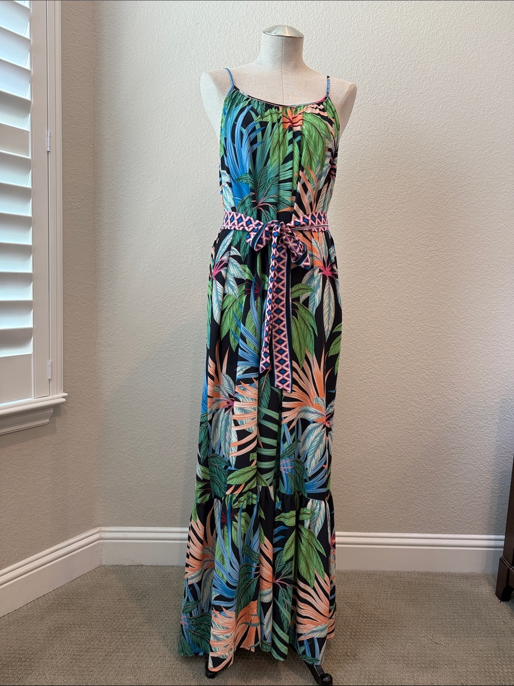 Flying Tomato Pastel Leaf-Print Maxi Dress in Mint and Sky